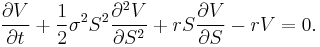 \frac{\partial V}{\partial t}%2B\frac{1}{2}\sigma^{2}S^{2}\frac{\partial^{2} V}{\partial S^{2}}%2BrS\frac{\partial V}{\partial S}-rV=0.