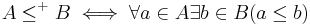  A \le^%2B B \iff \forall a \in A\exists b \in B(a \le b) 