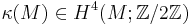 \kappa(M)\in H^4(M;\mathbb{Z}/2\mathbb{Z})