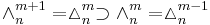 \wedge^{m%2B1}_n = \vartriangle^m_n \supset \wedge^m_n = \vartriangle^{m-1}_n