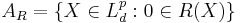 A_R = \{X \in L^p_d: 0 \in R(X)\}