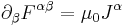 \partial_{\beta} F^{\alpha\beta} = \mu_0 J^{\alpha} \,