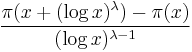 \frac{\pi(x%2B(\log x)^\lambda)-\pi(x)}{(\log x)^{\lambda-1}}