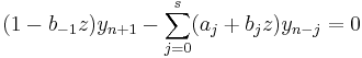 (1-b_{-1}z)y_{n%2B1}-\sum_{j=0}^s (a_j%2Bb_jz)y_{n-j}=0