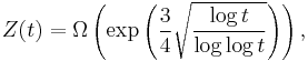 Z(t) = \Omega\left(
\exp\left(\frac{3}{4}\sqrt{\frac{\log t}{\log \log t}}\right)
\right),