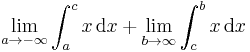 \lim_{a\to -\infty}\int_a^cx\,\mathrm{d}x %2B \lim_{b\to\infty} \int_c^b x\,\mathrm{d}x