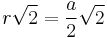  r\sqrt{2} = \frac{a}{2}\sqrt{2} \!\, 