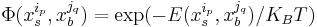 \Phi(x_s^{i_p},x_b^{j_q}) = \exp ( -E(x_s^{i_p},x_b^{j_q})/K_BT)