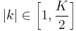 |k| \in \left[1, \frac{K}{2}\right]