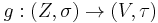 g: (Z,\sigma)\to (V,\tau)