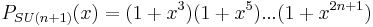 P_{SU(n%2B1)}(x) = (1%2Bx^3)(1%2Bx^5)...(1%2Bx^{2n%2B1})