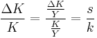  {{\Delta K} \over K} =  {{{\Delta K} \over Y} \over {K \over Y}}  = {s \over k }