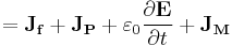 = \mathbf{J_f} %2B \mathbf{J_P} %2B\varepsilon_0 \frac{\partial \mathbf E}{\partial t}  %2B \mathbf{J_M} 