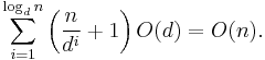 \sum_{i=1}^{\log_d n} \left(\frac{n}{d^i}%2B1\right) O(d) = O(n).