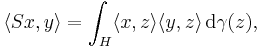 \langle Sx, y \rangle = \int_{H} \langle x, z \rangle \langle y, z \rangle \, \mathrm{d} \gamma(z),