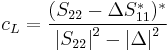 c_L = \frac{(S_{22} - \Delta S_{11}^*)^*}{\left|S_{22}\right|^2-\left|\Delta\right|^2}\,