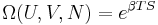  \Omega(U,V,N) = e^{ \beta T S} \;\, 