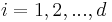 i = 1, 2, ..., d