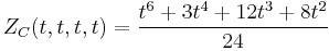 Z_C(t,t,t,t) = \frac{t^6%2B 3t^4 %2B 12 t^3 %2B 8 t^2}{24}