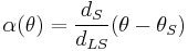 \alpha(\theta) = \frac{d_S}{d_{LS}} (\theta - \theta_S)