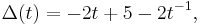 \Delta(t) = -2t%2B5-2t^{-1}, \,