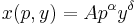 x(p,y)=Ap^{\alpha}y^{\delta}