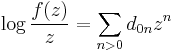  \log {f(z)\over z} = \sum_{n>0} d_{0n} z^n