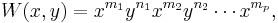 
W(x,y) = x^{m_1} y^{n_1} x^{m_2} y^{n_2} \cdots x^{m_p}, \, 
