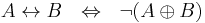 ~A \leftrightarrow B~~\Leftrightarrow~~\neg(A \oplus B)