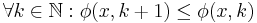  \forall k \in \mathbb{N}�: \phi(x,k%2B1) \leq \phi(x,k) 