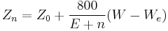 Z_n = Z_0 %2B \frac{800}{E%2Bn} (W - W_e)