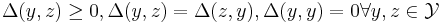 \Delta(y,z) \geq 0, \Delta(y,z)=\Delta(z,y), \Delta(y,y)=0 \forall y,z \in \mathcal{Y}