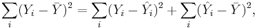 
\sum_i (Y_i - \bar{Y})^2 = \sum_i (Y_i-\hat{Y}_i)^2 %2B \sum_i (\hat{Y}_i-\bar{Y})^2,
