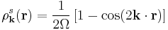 \rho_{\bold{k}}^s(\bold{r}) = \frac{1}{2\Omega} \left[1 - \cos(2 \bold{k}\cdot\bold{r})\right]