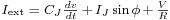 \scriptstyle I_\text{ext} \;=\; C_J \frac{dv}{dt} \,%2B\, I_J \sin \phi \,%2B\, \frac{V}{R}