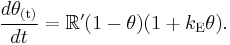 \frac{d\theta_\mathrm{(t)}}{dt}=\R'(1-\theta)(1%2Bk_\mathrm{E}\theta).