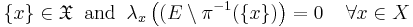 
\{x\}\in\mathfrak X\;\;\mathrm{ and }\;\;
\lambda_x\left((E\setminus \pi^{-1}(\{x\})\right)=0
\;\;\;\;\forall x\in X
