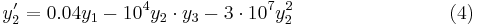  y_2'=0.04y_1-10^4y_2\cdot y_3-3\cdot 10^7y_2^2 \qquad \qquad \qquad \qquad (4) 