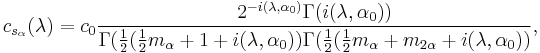 c_{s_\alpha}(\lambda)=c_0{2^{-i(\lambda,\alpha_0)}\Gamma(i(\lambda,\alpha_0))\over\Gamma({1\over 2} ({1\over 2}m_\alpha %2B 1%2B i(\lambda,\alpha_0)) \Gamma({1\over 2} ({1\over 2}m_\alpha %2B m_{2\alpha} %2B i(\lambda,\alpha_0))},