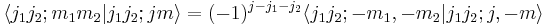 \langle j_1j_2;m_1m_2|j_1j_2;jm\rangle=(-1)^{j-j_1-j_2}\langle j_1j_2;-m_1,-m_2|j_1j_2;j,-m\rangle