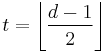 t = \left\lfloor\frac{d-1}{2}\right\rfloor