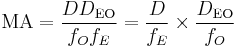 \mathrm{MA}= \frac{ D D_{\mathrm{EO} }}{f_O f_E} = \frac{D}{f_E} \times \frac{ D_{\mathrm{EO}}}{f_O}