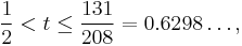 \frac{1}{2}< t\leq\frac{131}{208}=0.6298\ldots,