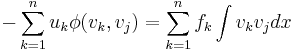 -\sum_{k=1}^n u_k \phi (v_k,v_j) = \sum_{k=1}^n f_k \int v_k v_j dx