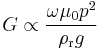 G \propto \frac {\omega \mu_0 p^2} {\rho_\mathrm{r} g}