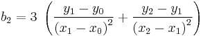 b_2=3\ \left(\frac {y_1 - y_0}{{(x_1-x_0)}^2}%2B\frac {y_2 - y_1}{{(x_2-x_1)}^2}\right)