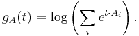 g_A(t) = \log \left(\sum_i e^{t \cdot A_i}\right) . 