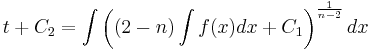 t %2B C_2 = \int \left((2 - n) \int f(x) dx %2B C_1\right)^{\frac{1}{n - 2}} dx