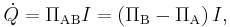 \dot{Q} = \Pi_\mathrm{AB} I = \left( \Pi_\mathrm{B} - \Pi_\mathrm{A} \right) I,