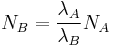 N_B = \frac{\lambda_A}{\lambda_B}N_A